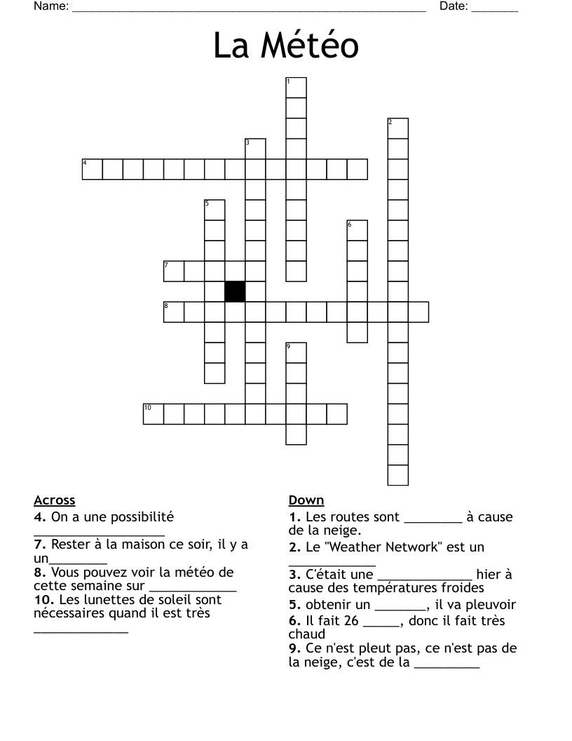 La Météo Crossword