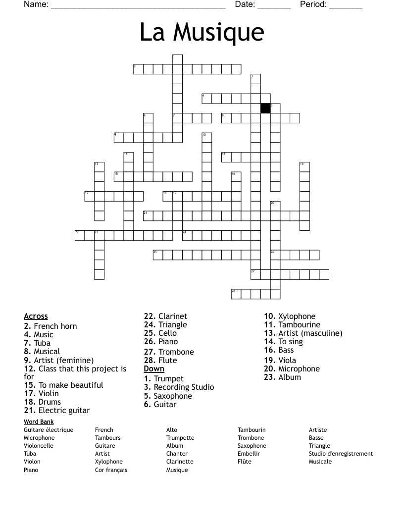 La Musique Crossword