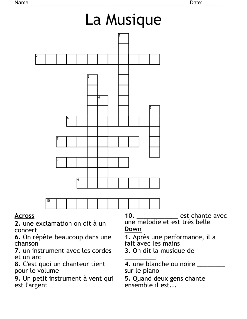 La Musique Crossword