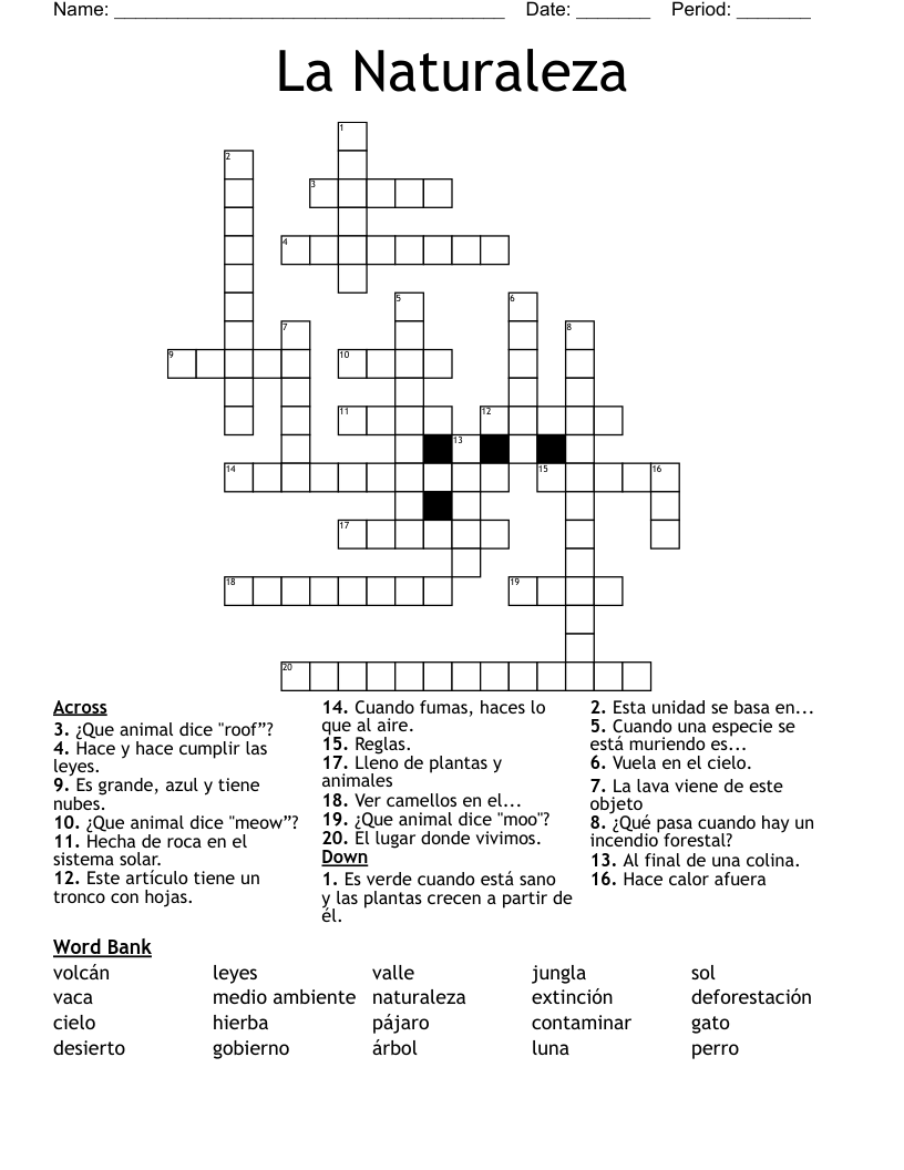 La Naturaleza Crossword