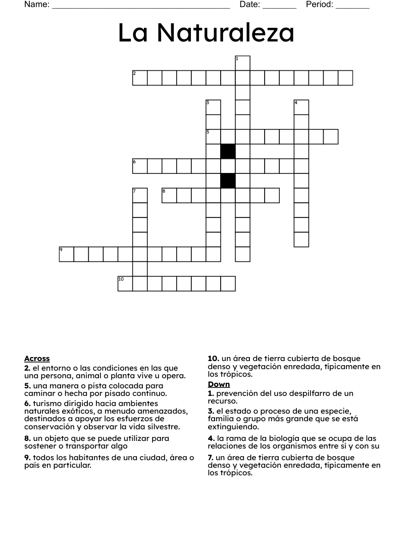 La Naturaleza Crossword