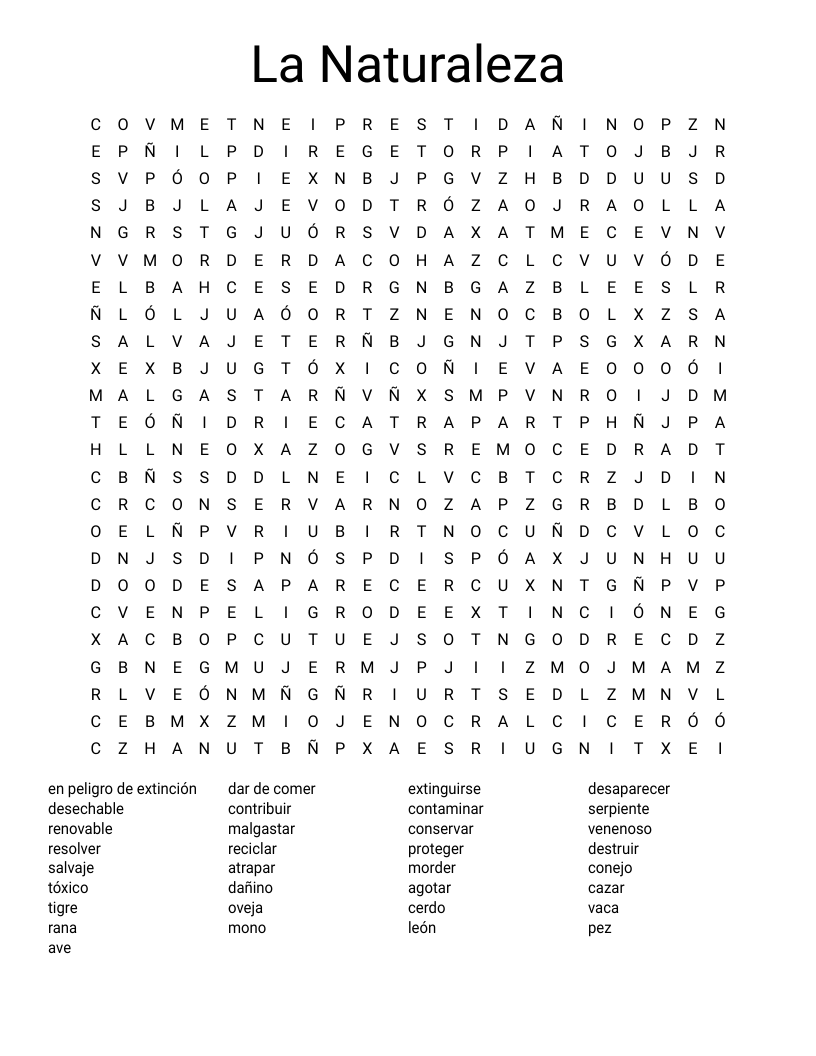 La Naturaleza Word Search
