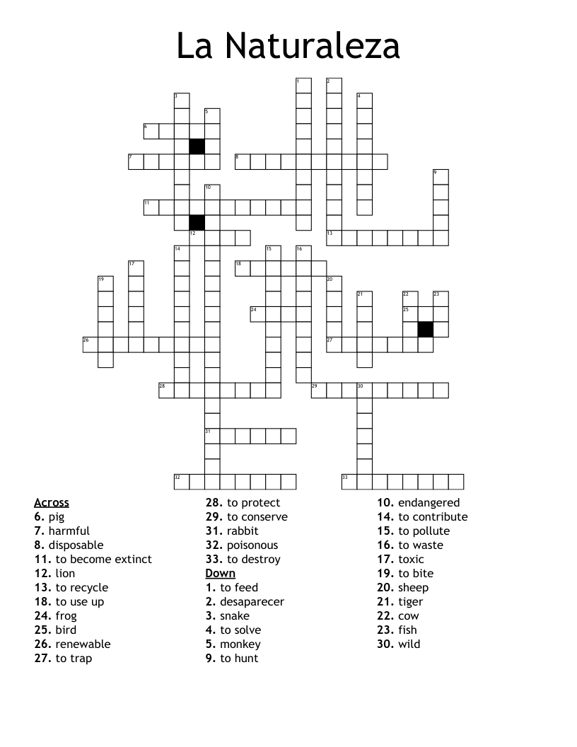 La Naturaleza Crossword