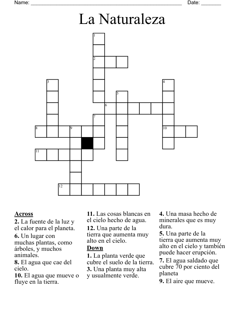 La Naturaleza Crossword