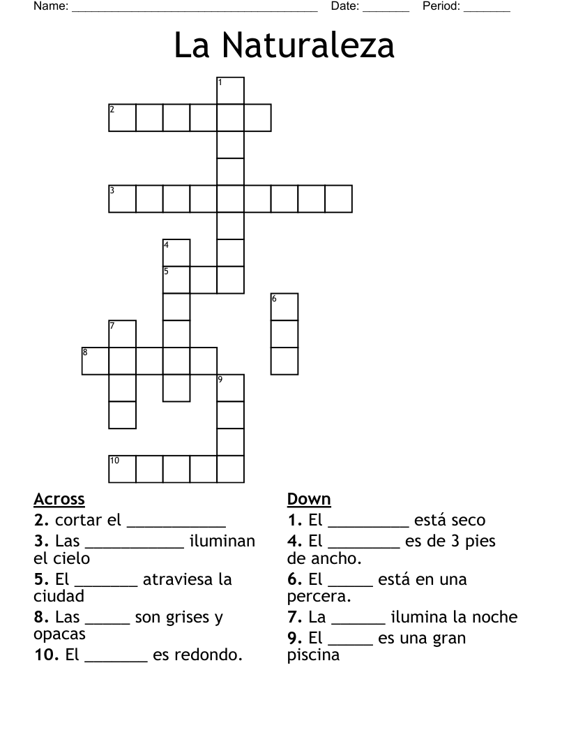 La Naturaleza Crossword
