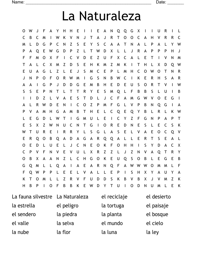 La Naturaleza Word Search