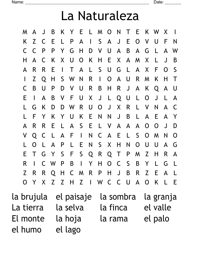 La Naturaleza  Word Search
