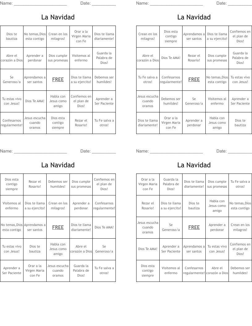 La Navidad Bingo Cards