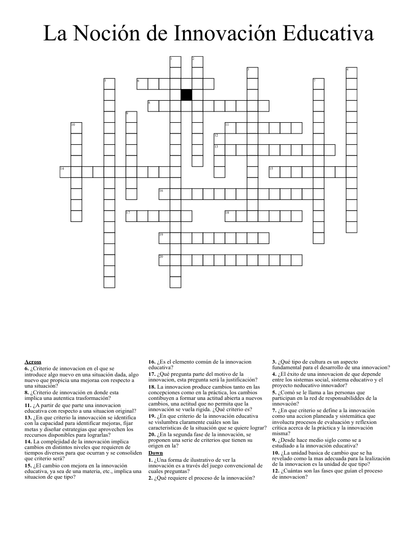 La Noción de Innovación Educativa Crossword