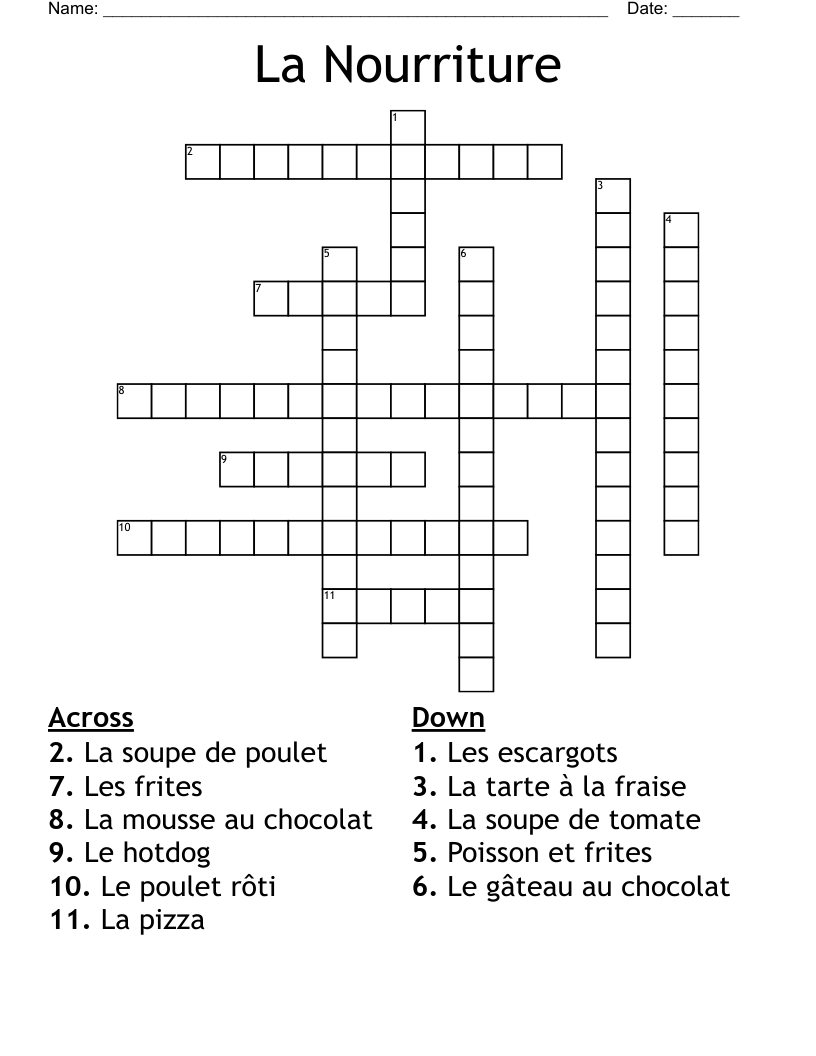 La Nourriture Crossword
