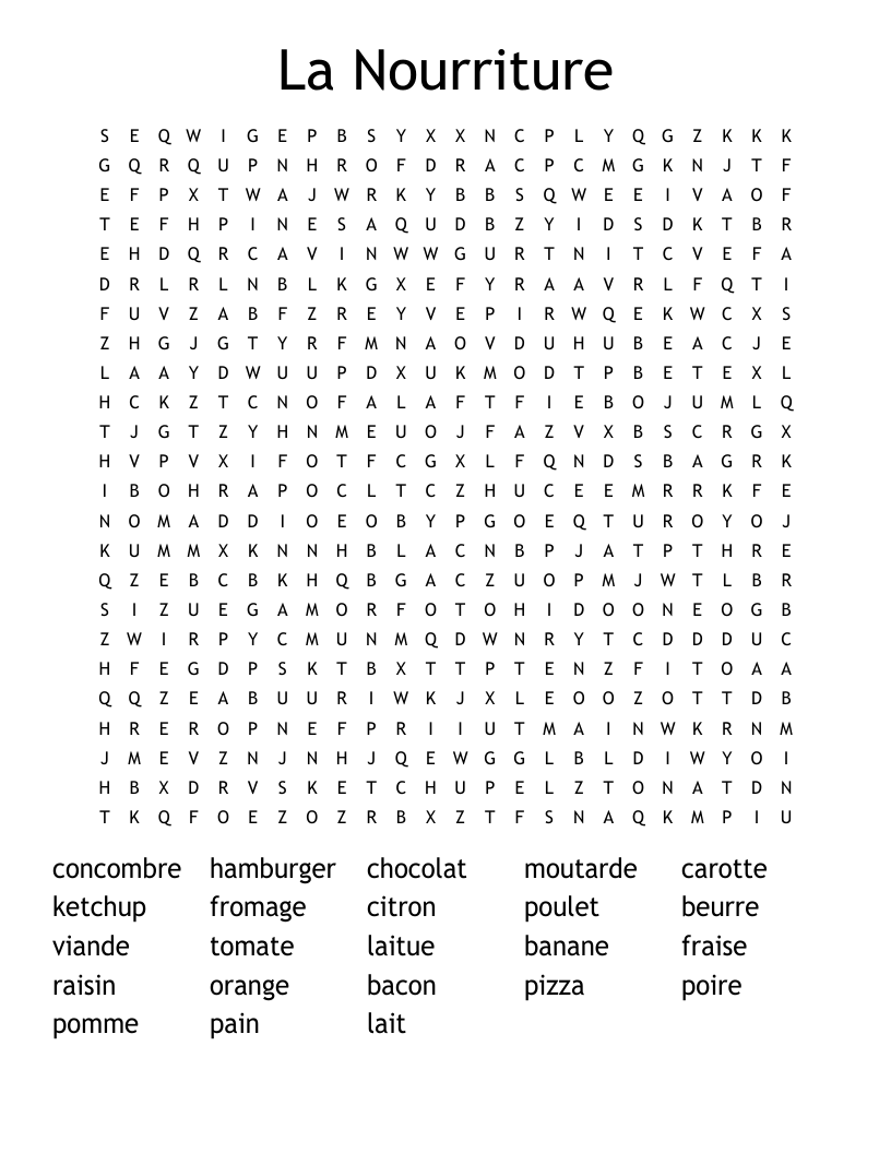 La Nourriture Word Search