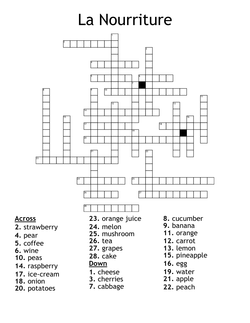 La Nourriture Crossword