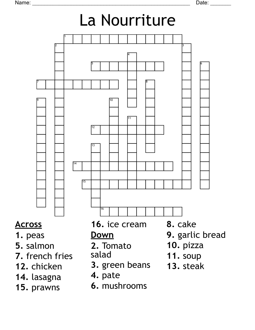 La Nourriture Crossword