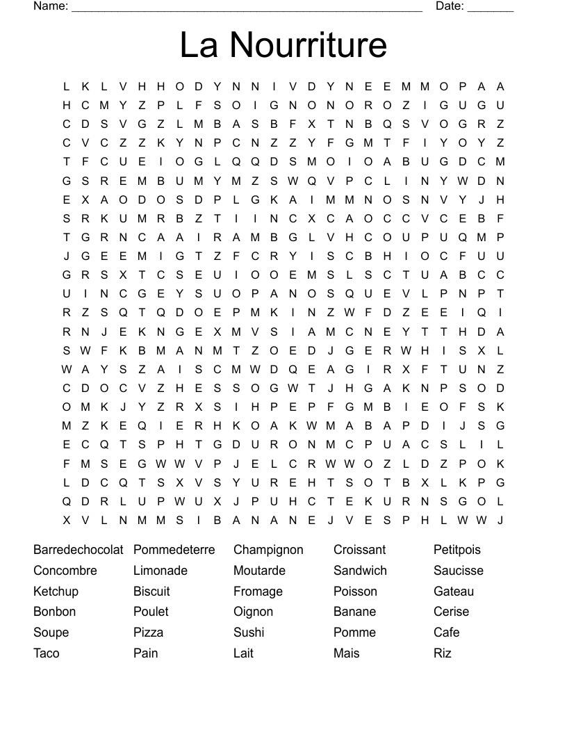 La Nourriture Word Search