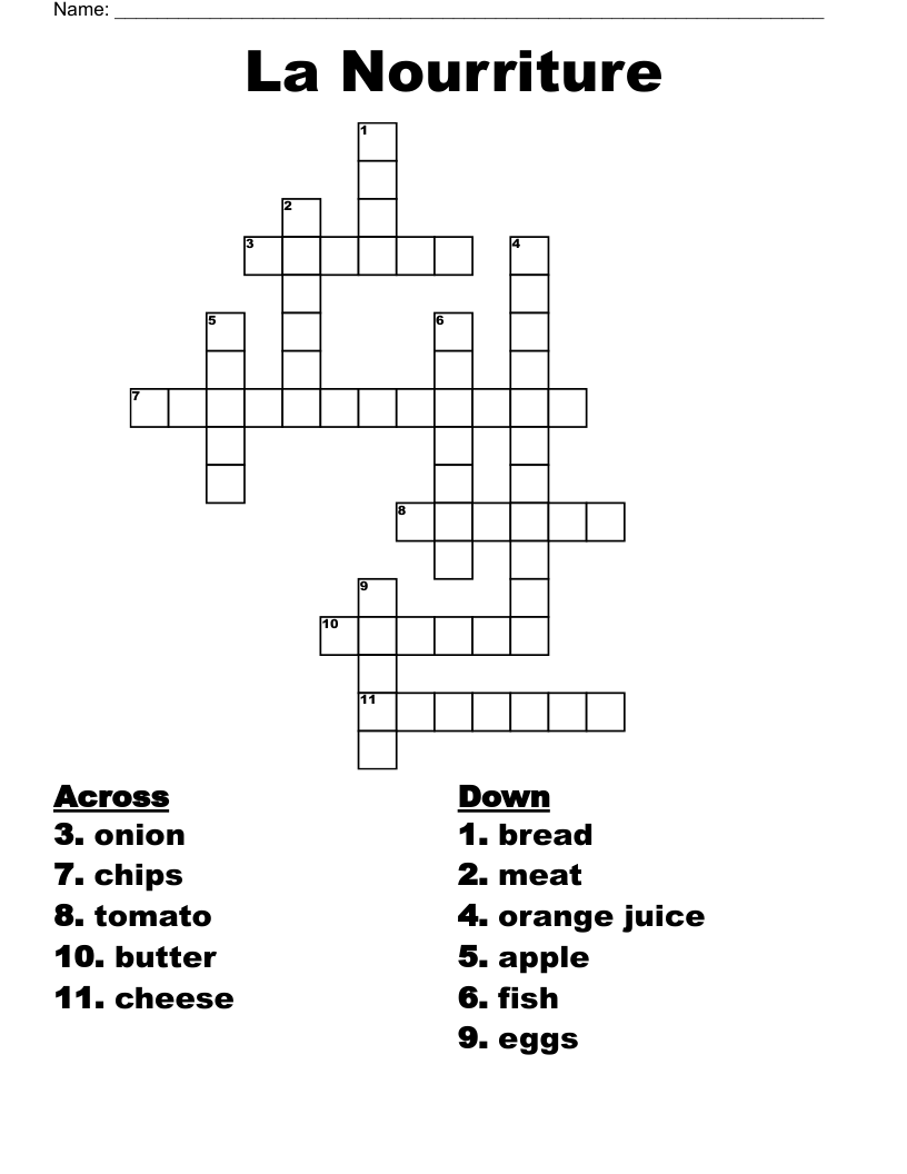 La Nourriture Crossword