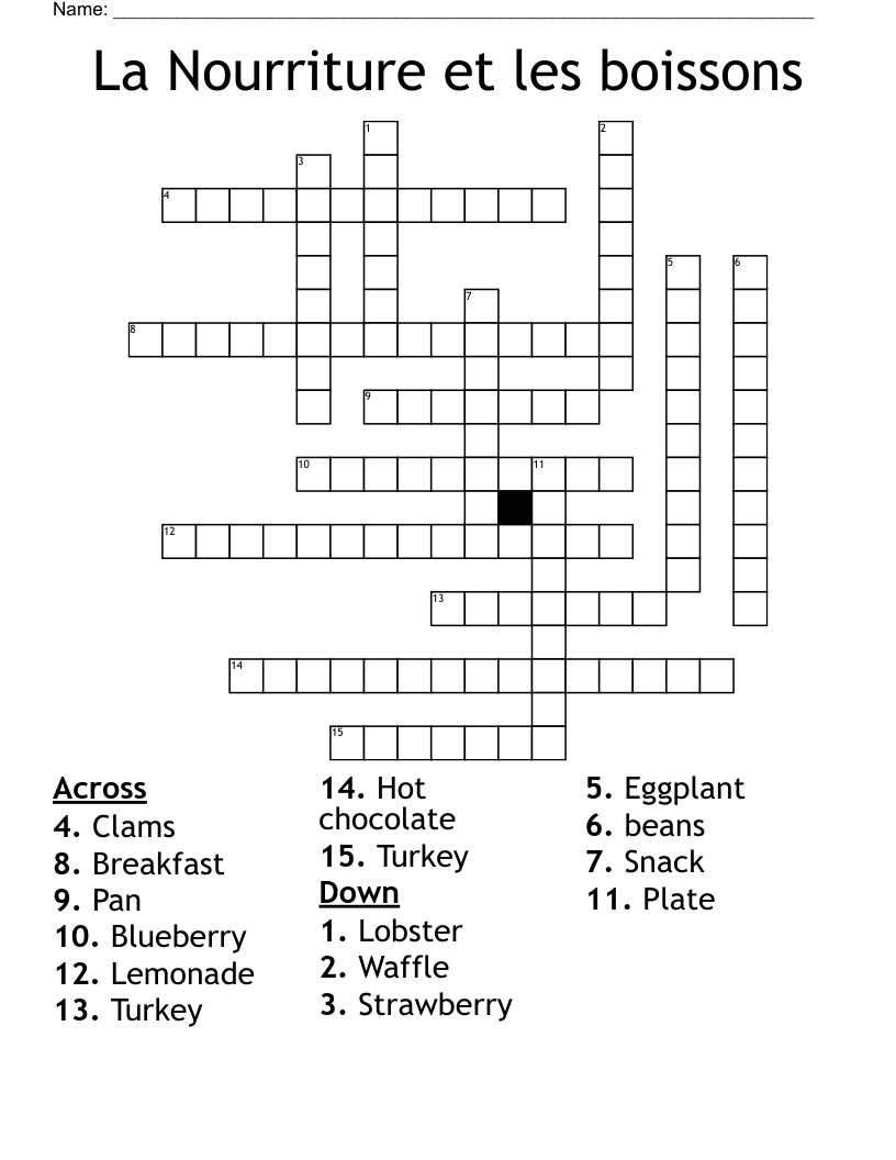 La Nourriture et les boissons Crossword