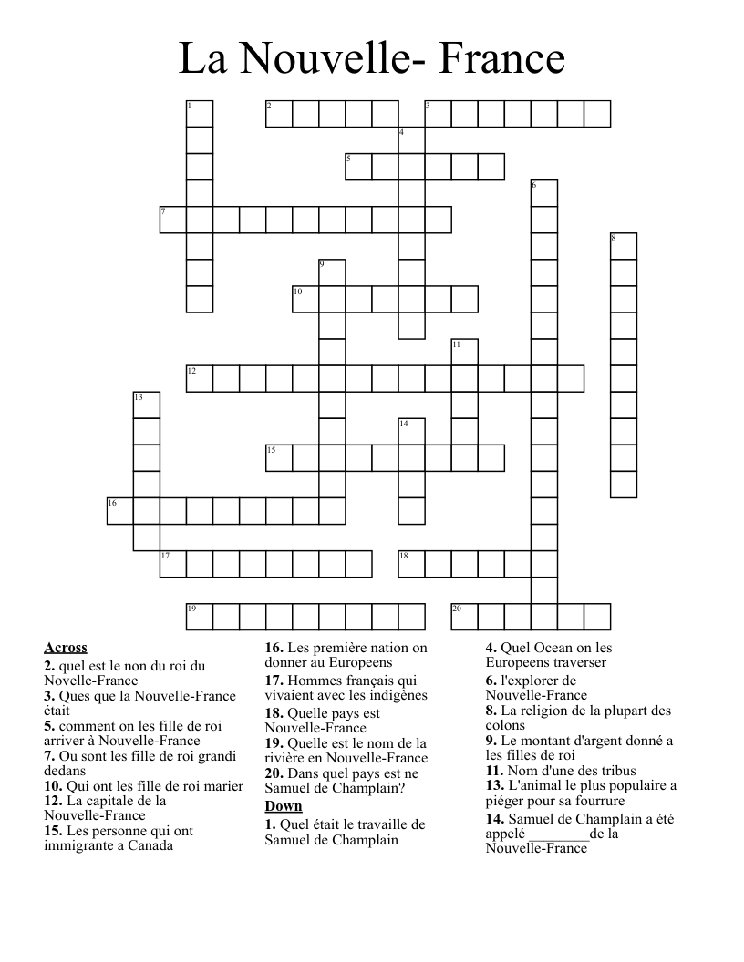La Nouvelle- France Crossword