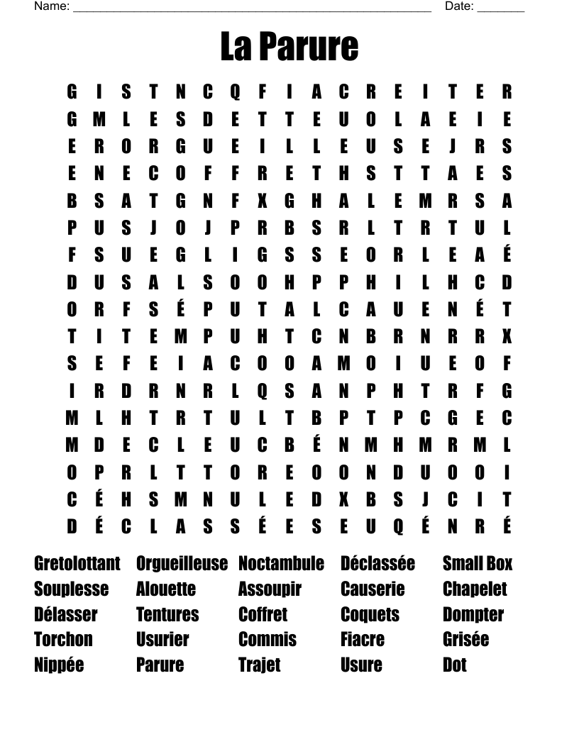 La Parure Word Search
