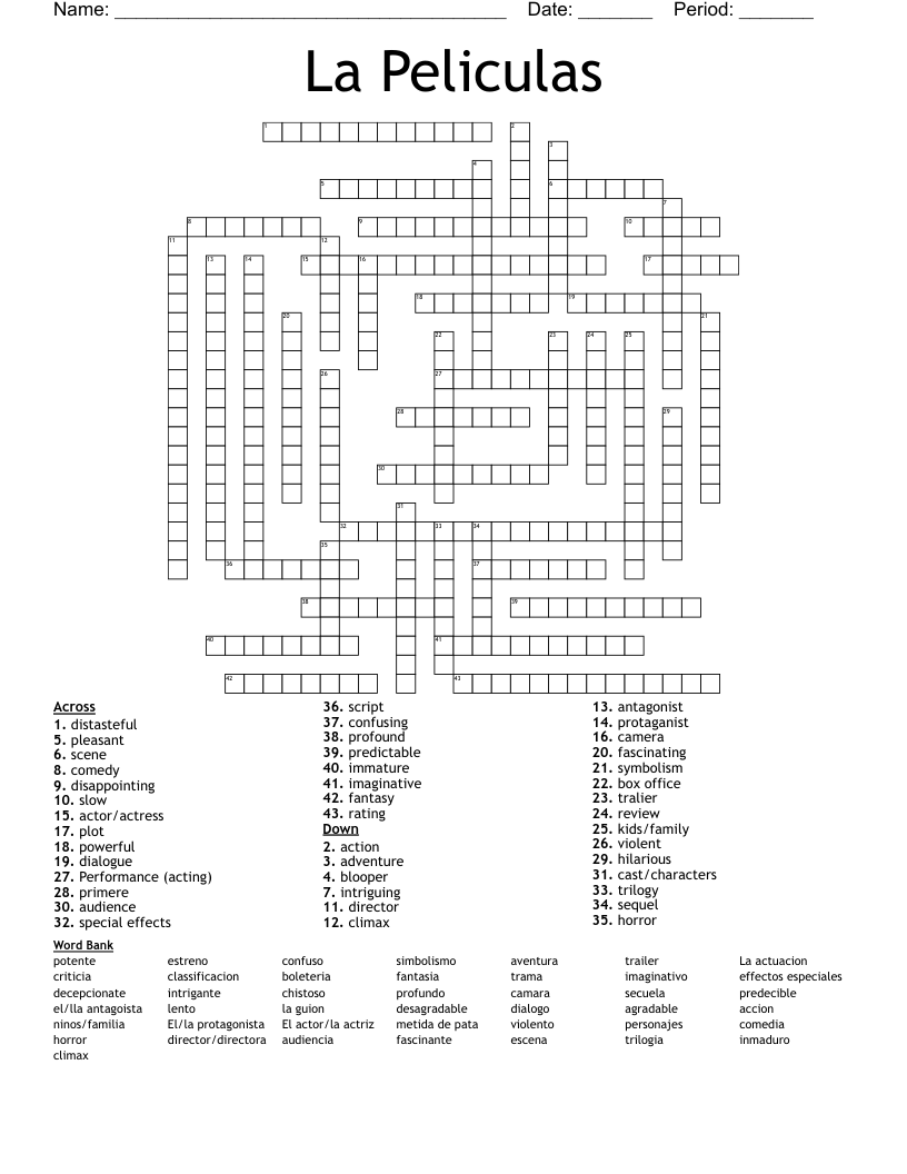 La Peliculas Crossword