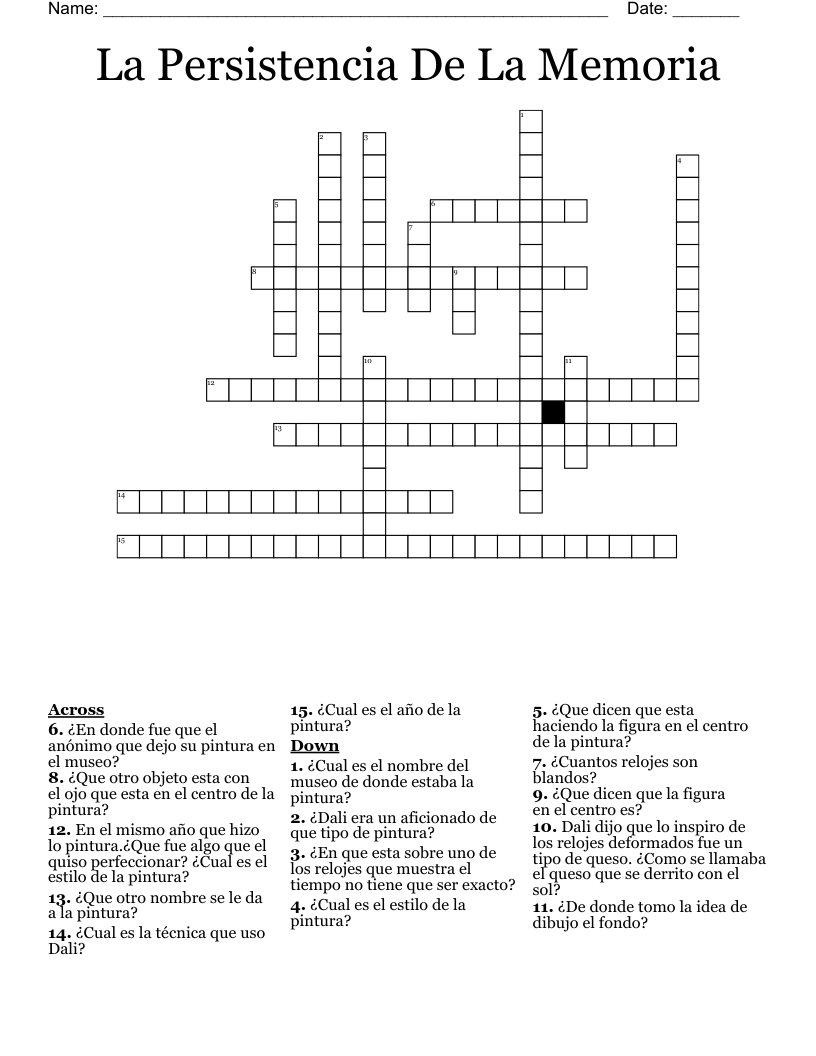 La Persistencia De La Memoria   Crossword