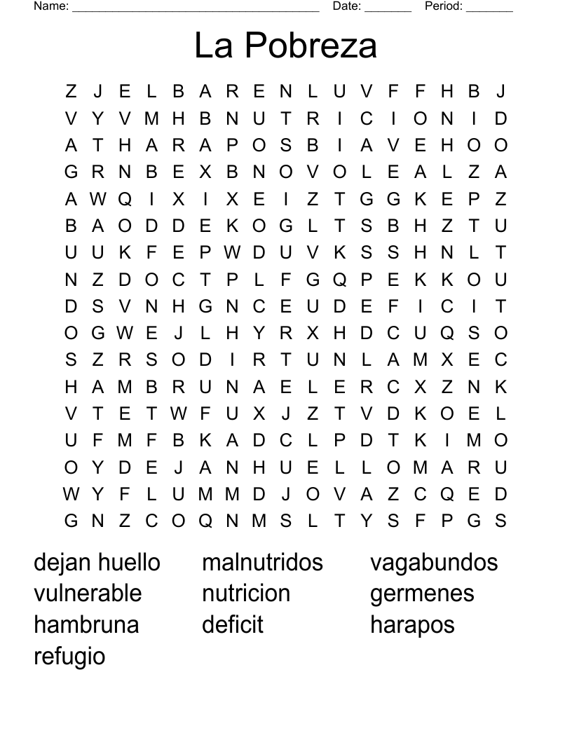 La Pobreza Word Search