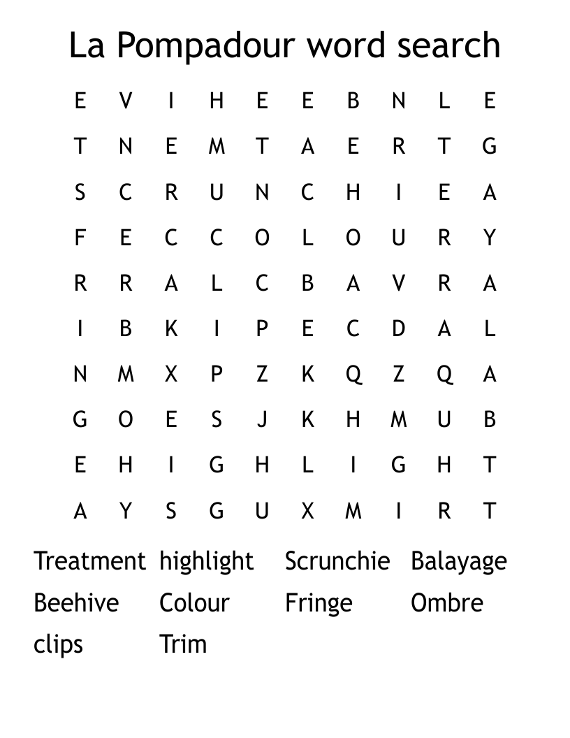 La Pompadour word search 