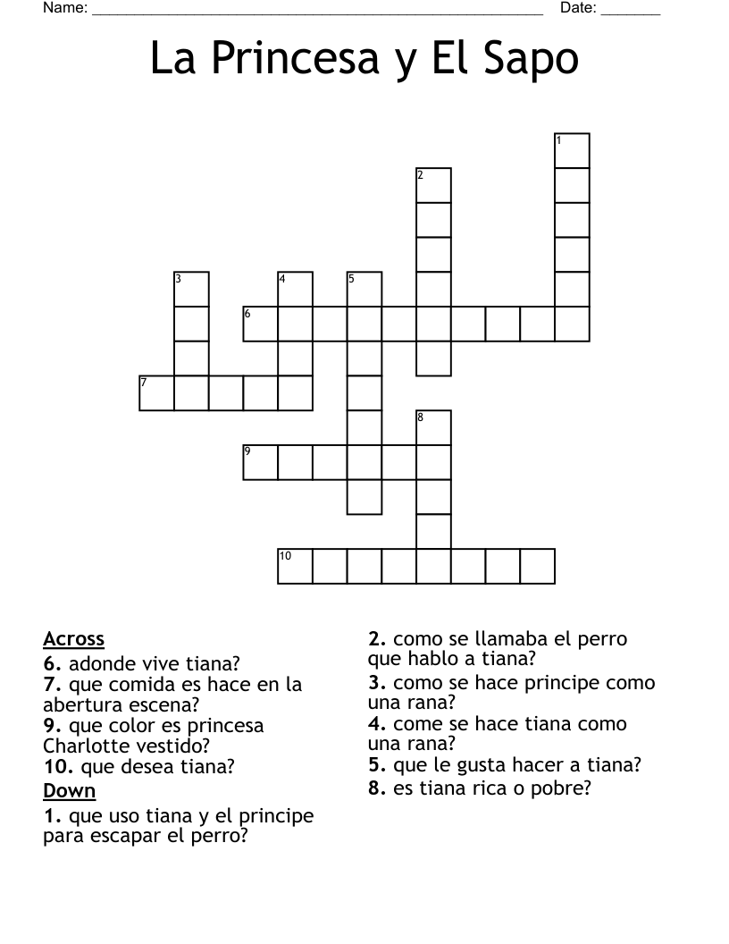 La Princesa y El Sapo  Crossword