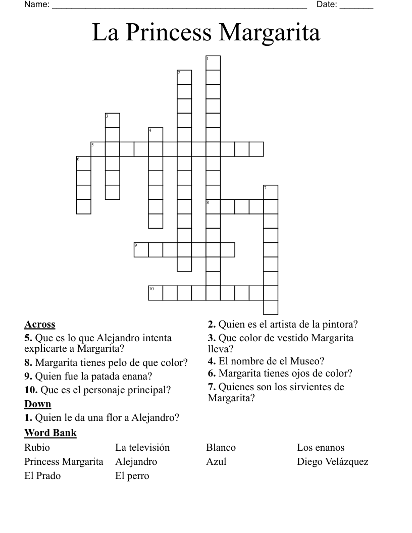 La Princess Margarita  Crossword