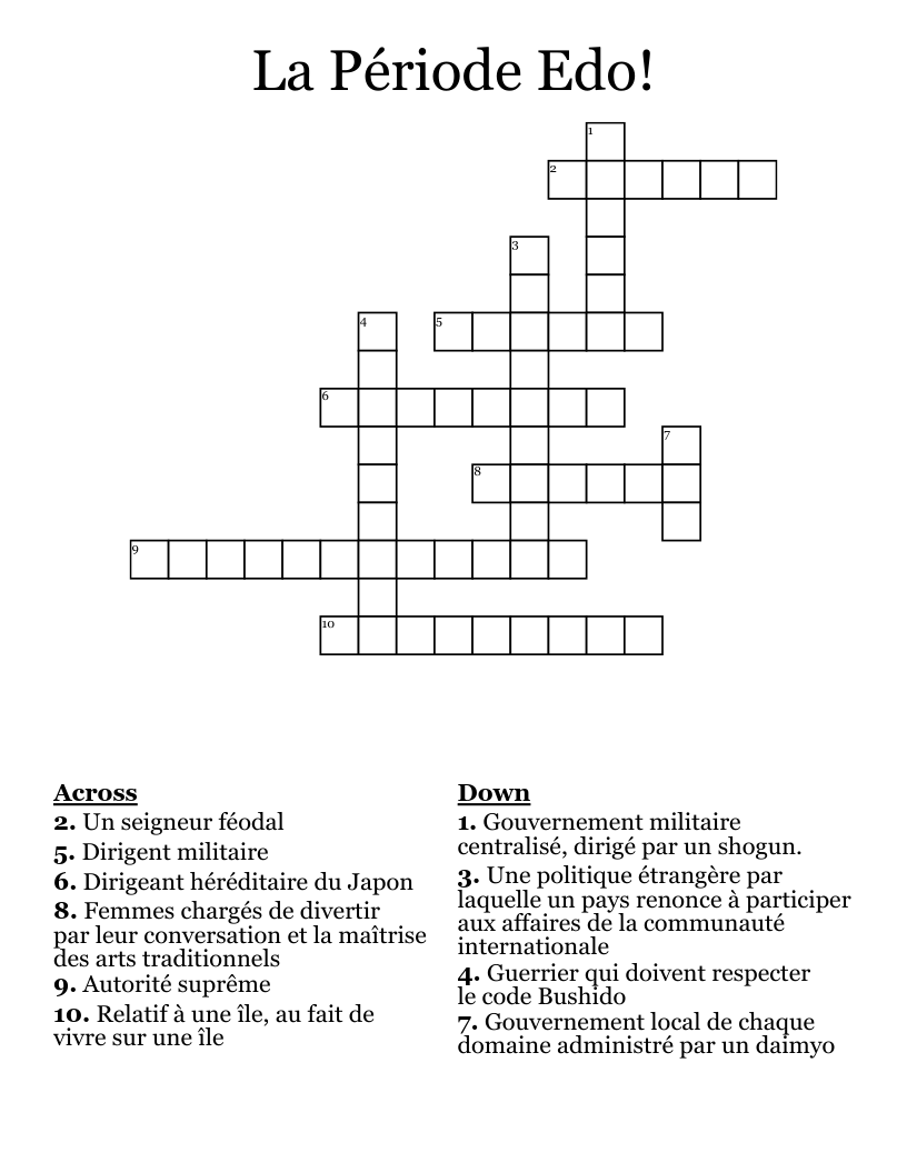 La Période Edo! Crossword