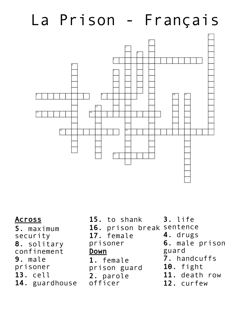La Prison - Français Crossword