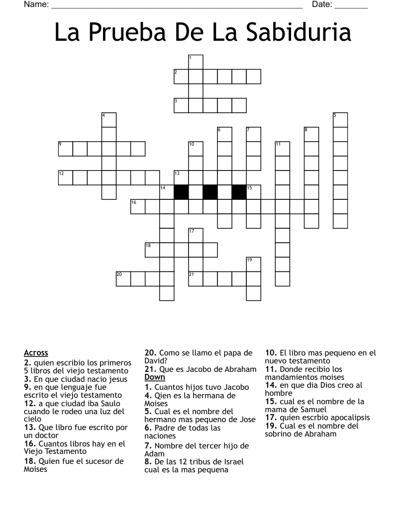 La Prueba De La Sabiduria Crossword
