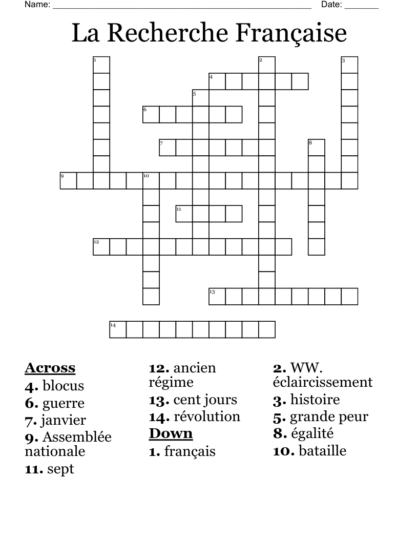 La Recherche Française Crossword