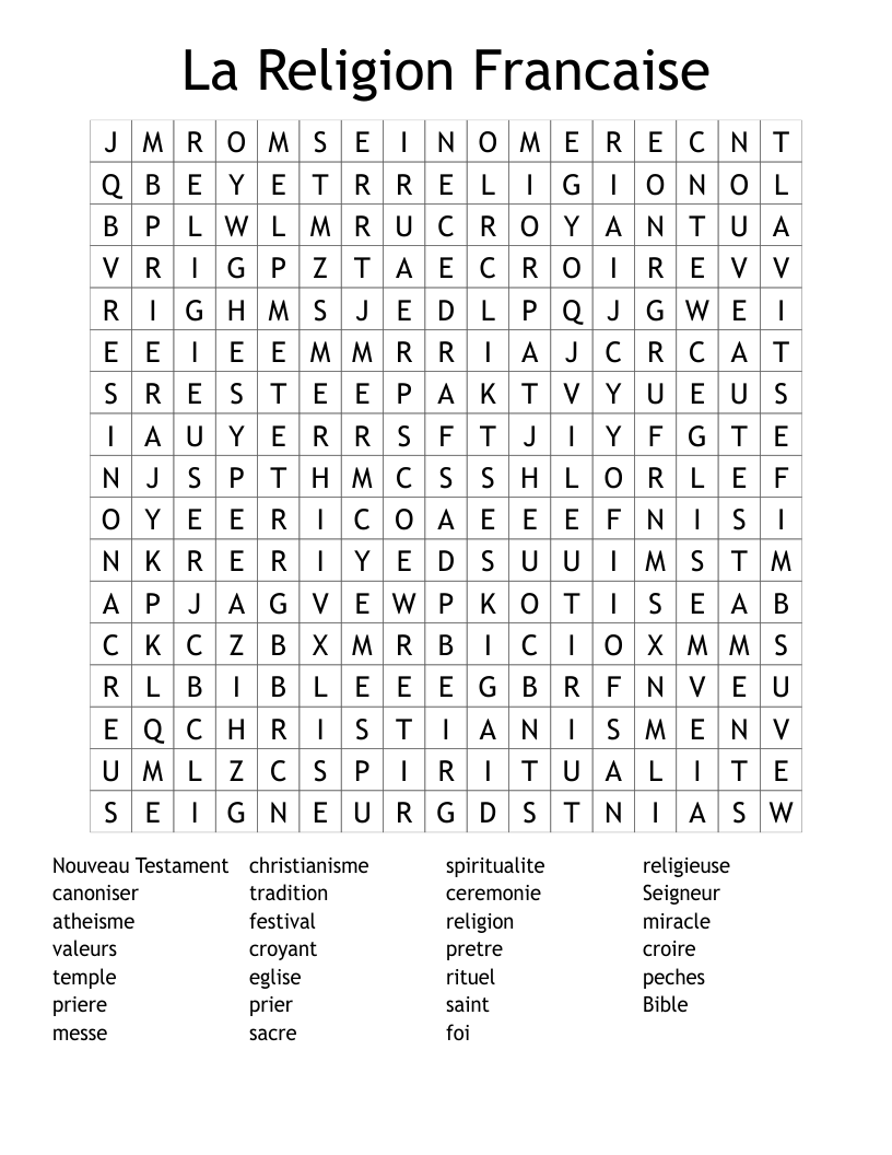 La Religion Francaise Word Search