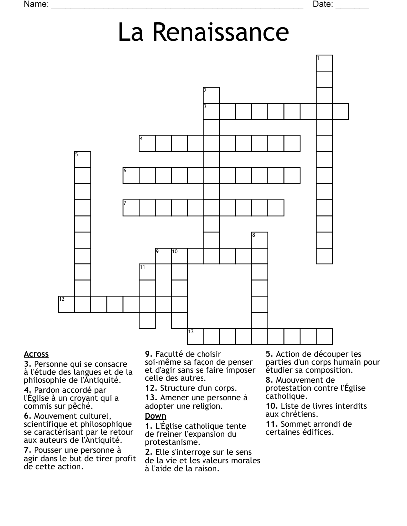 La Renaissance Crossword