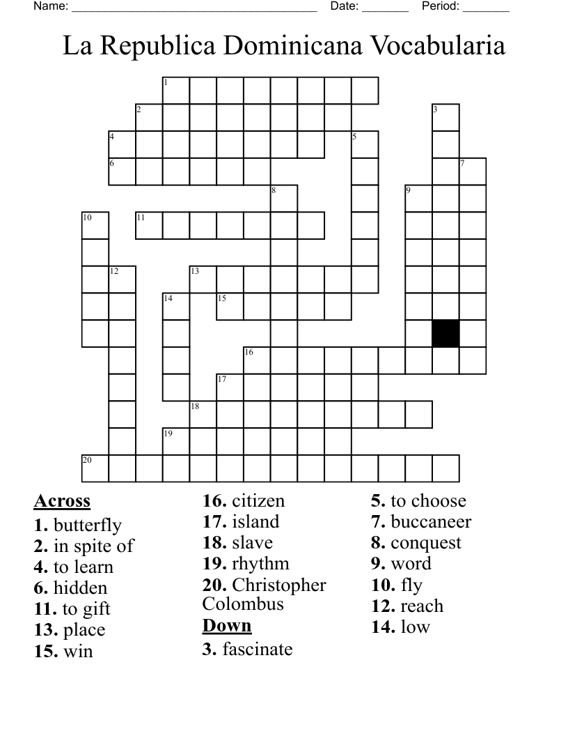 La Republica Dominicana Vocabularia  Crossword