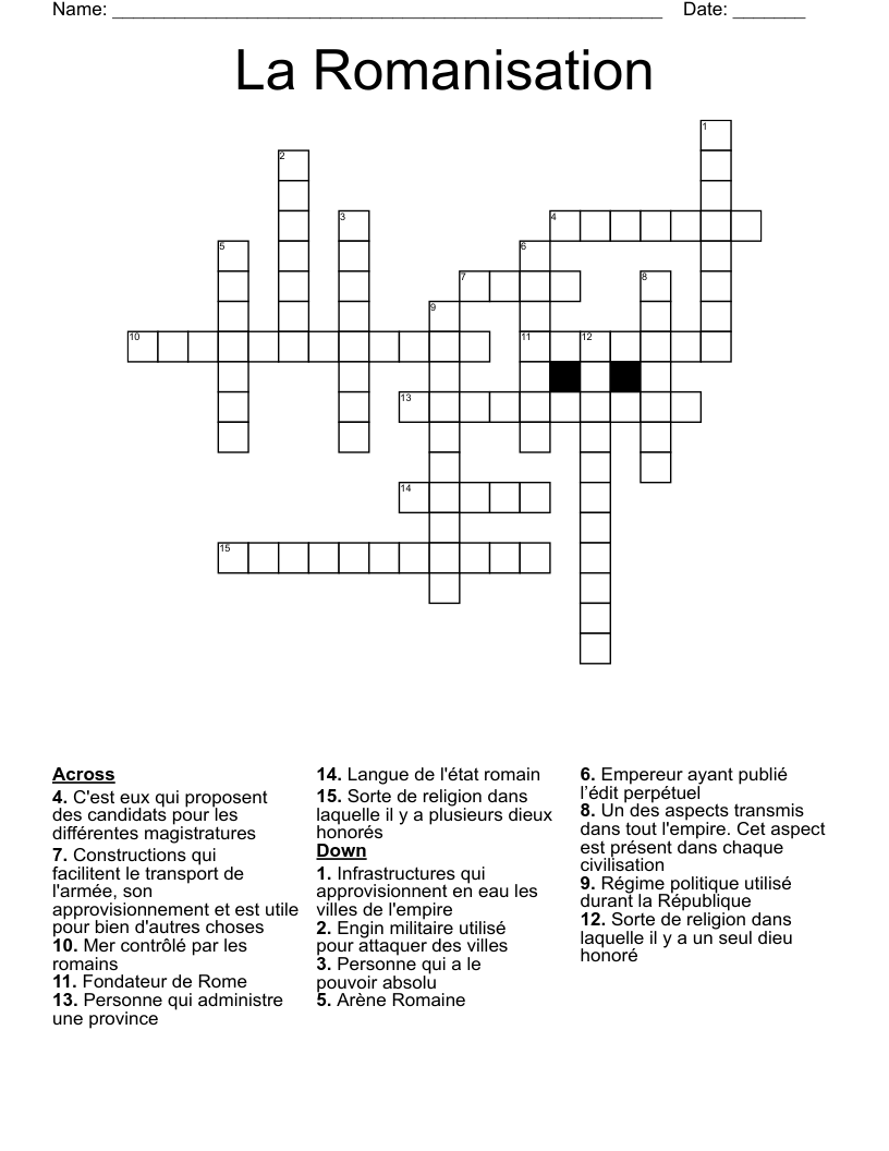 La Romanisation Crossword