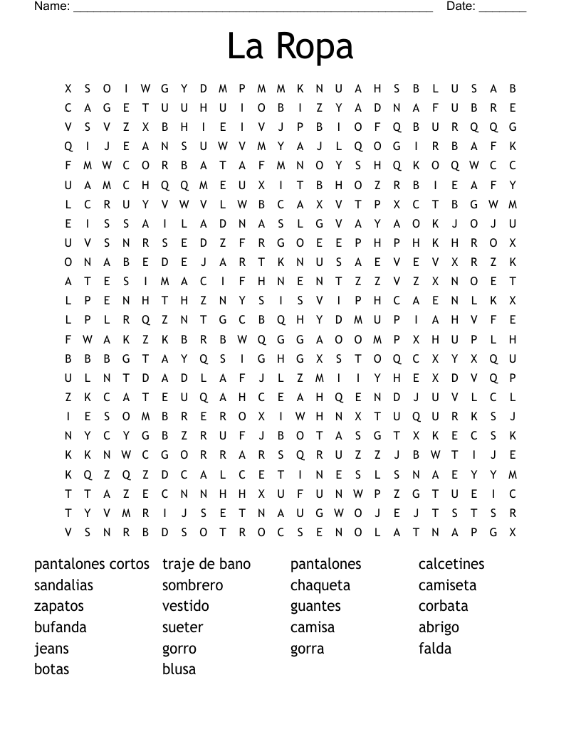 La Ropa Word Search