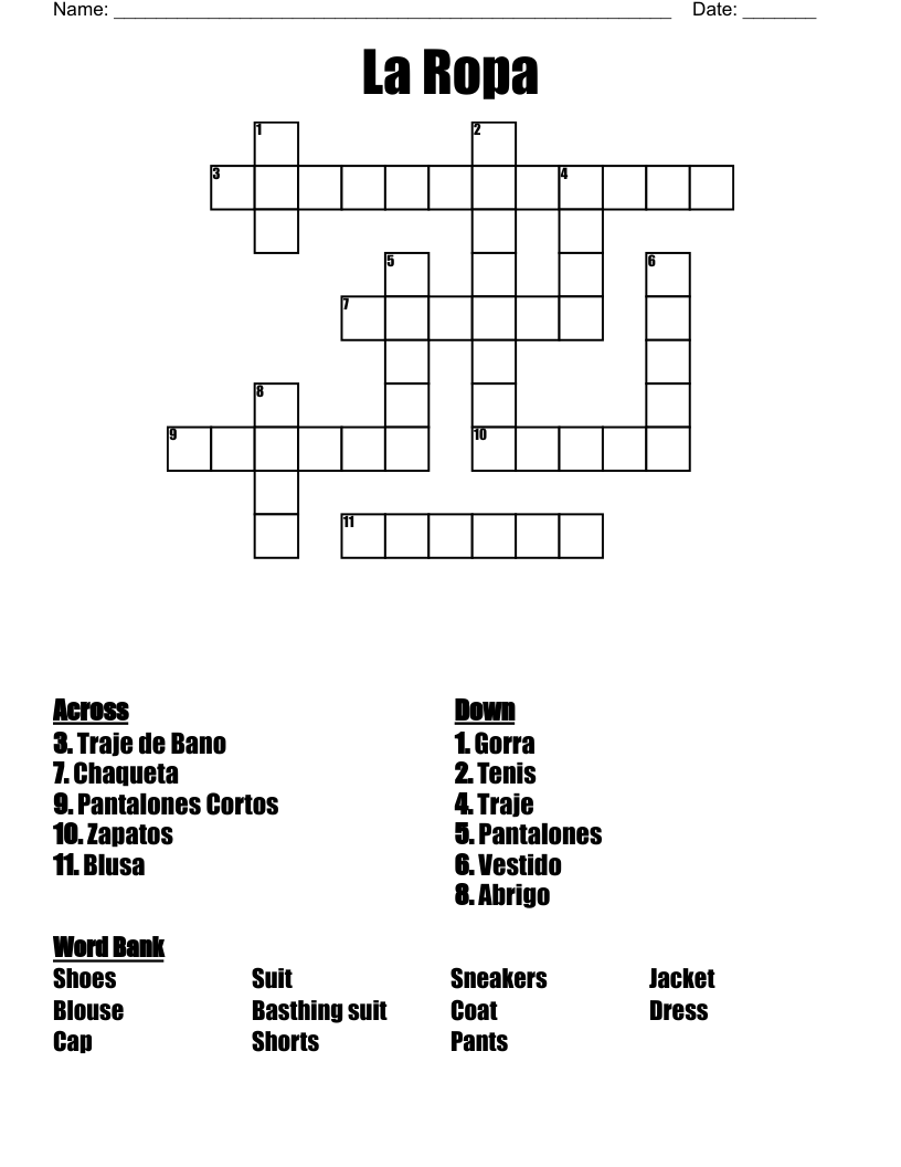 La Ropa Crossword