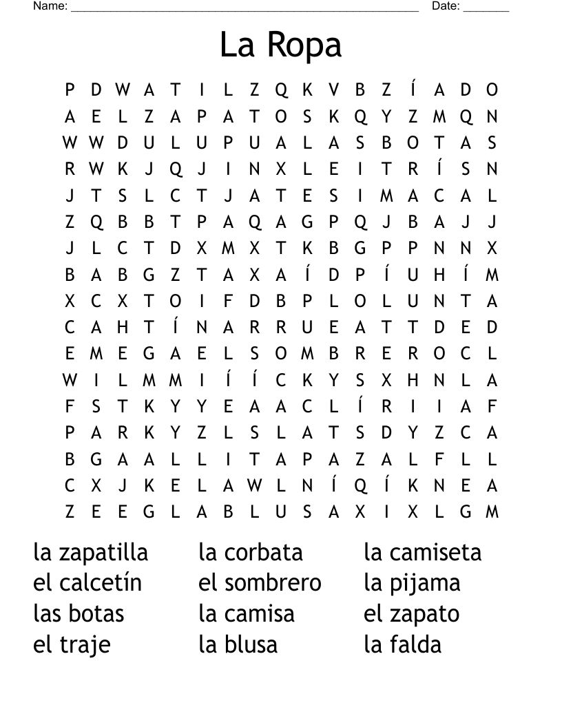 La Ropa Word Search