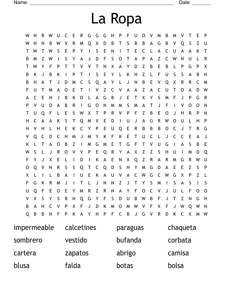 La Ropa Word Search