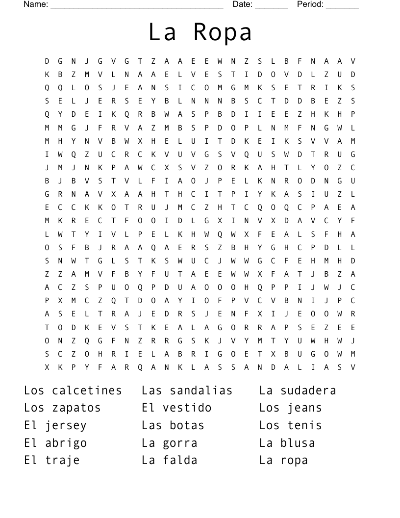La Ropa Word Search