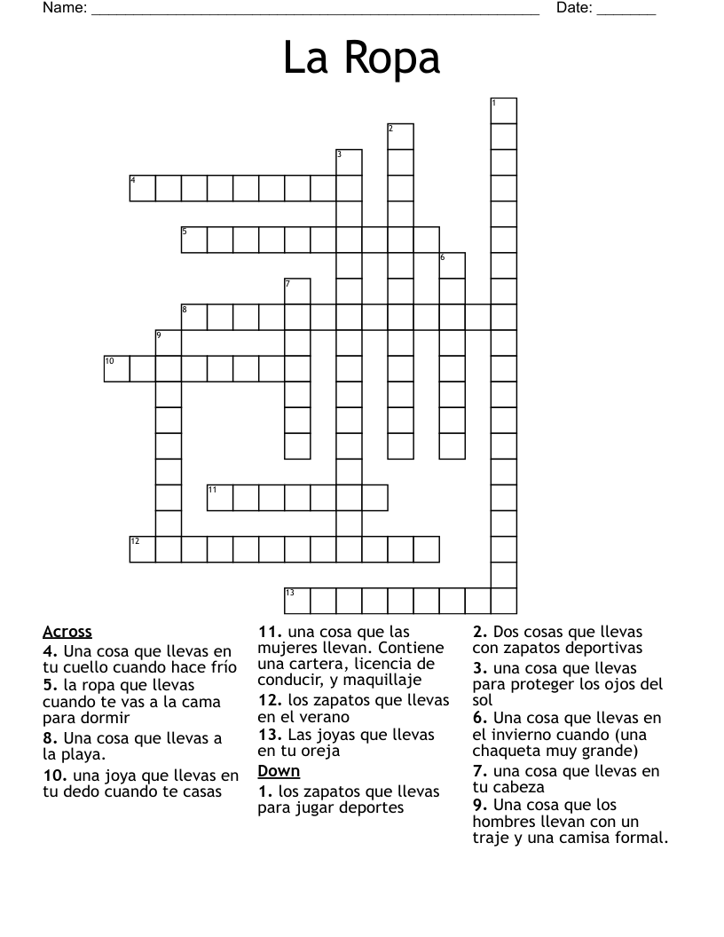 La Ropa Crossword