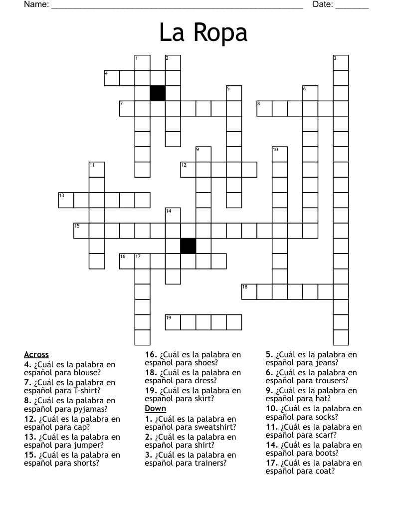La Ropa Crossword