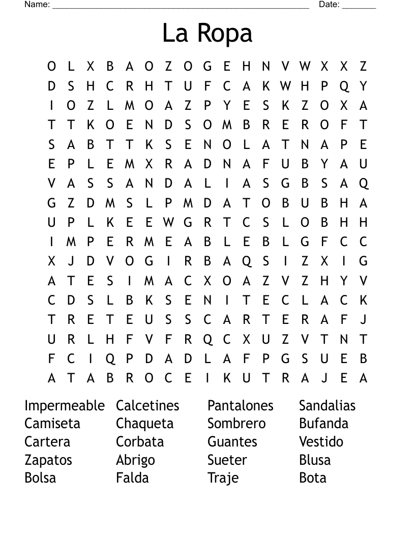 La Ropa Word Search