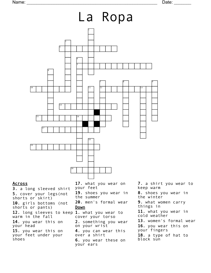 La Ropa Crossword