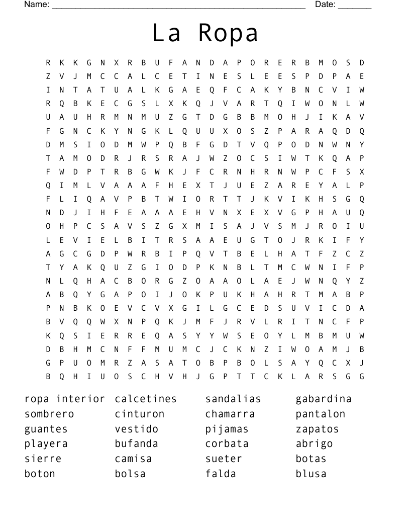 La Ropa Word Search