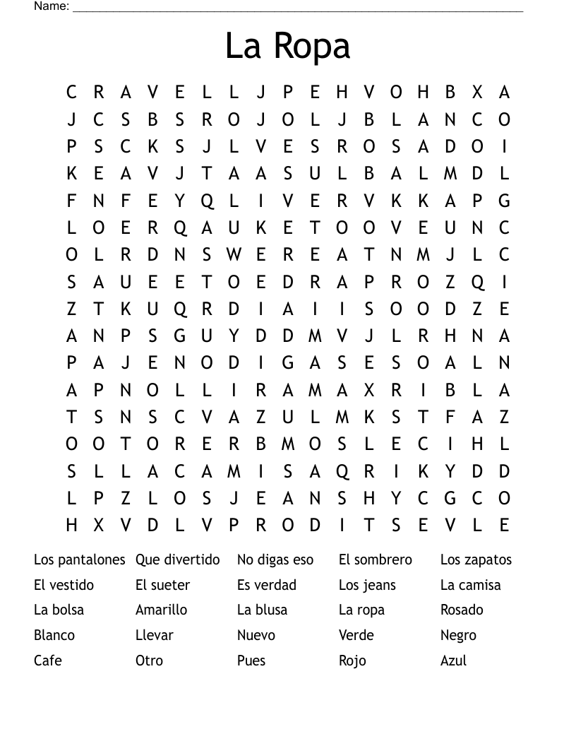La Ropa Word Search