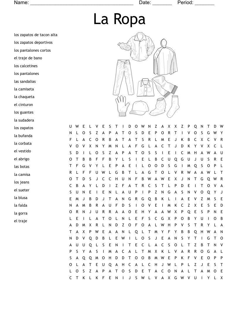 La Ropa Word Search