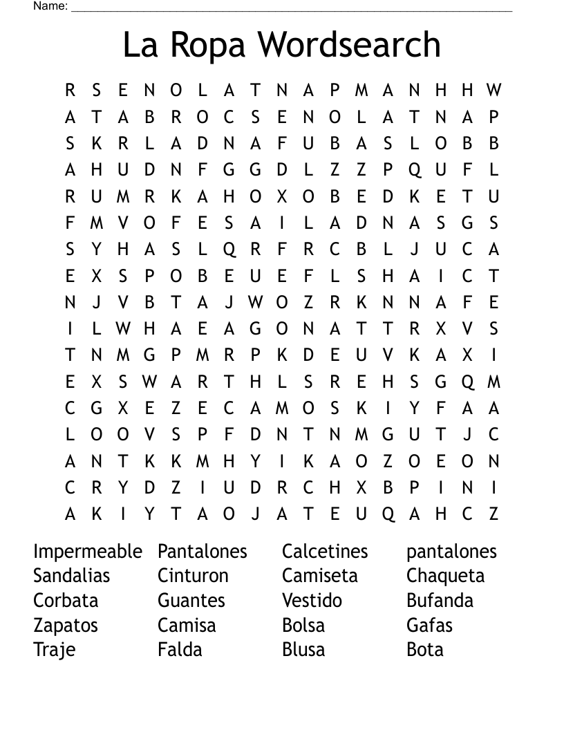 La Ropa Wordsearch 