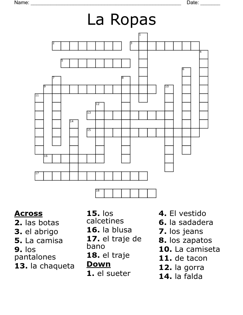 La Ropas Crossword